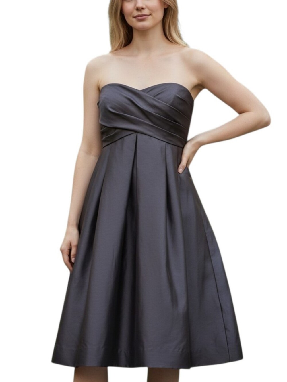 Melissa Sweet Black Strapless Satin Cocktail Dress with Statement Bow Sz 6